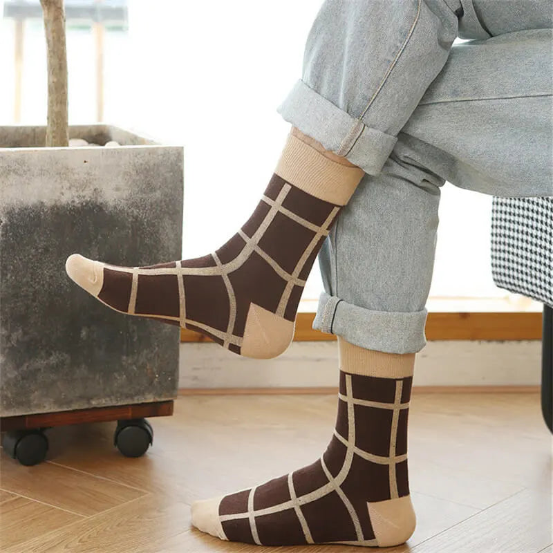 MEN'S FASHION BLOCKING PLAID SOCKS