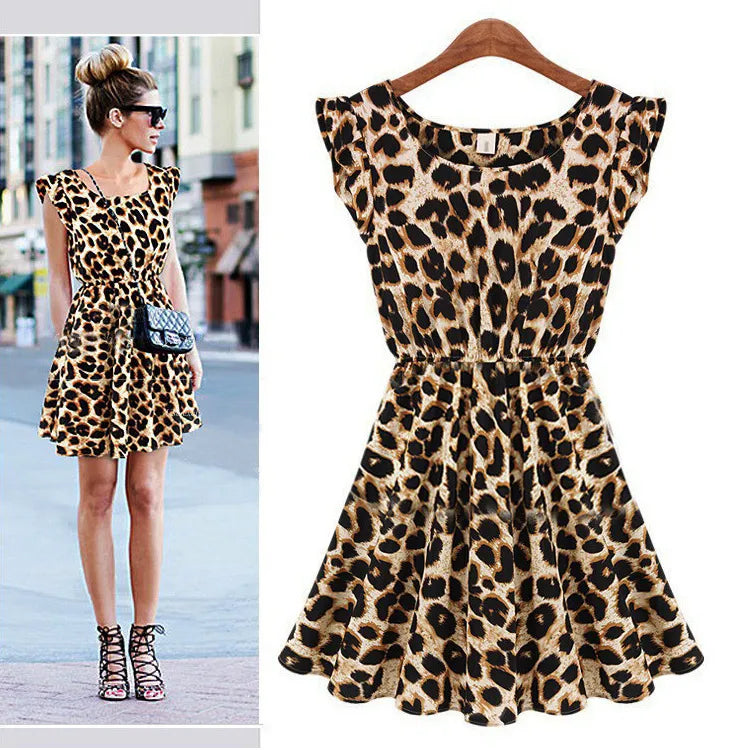 GIRL'S LEOPARD HOUNDSTOOTH ROUND NECK DRESS