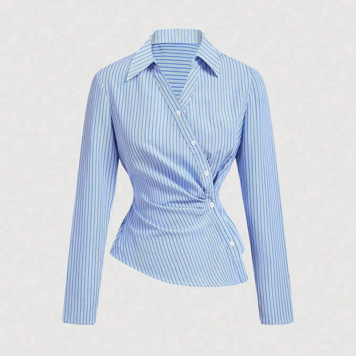 LADIES STRIPE ASYMMETRIC LAPEL LONG-SLEEVE BLOUSE
