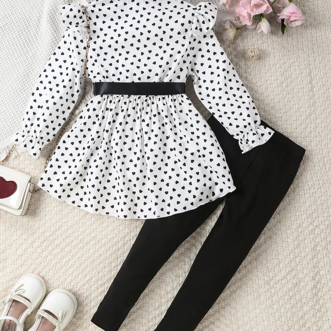 GIRL'S HEART PRINT 2PCS SET