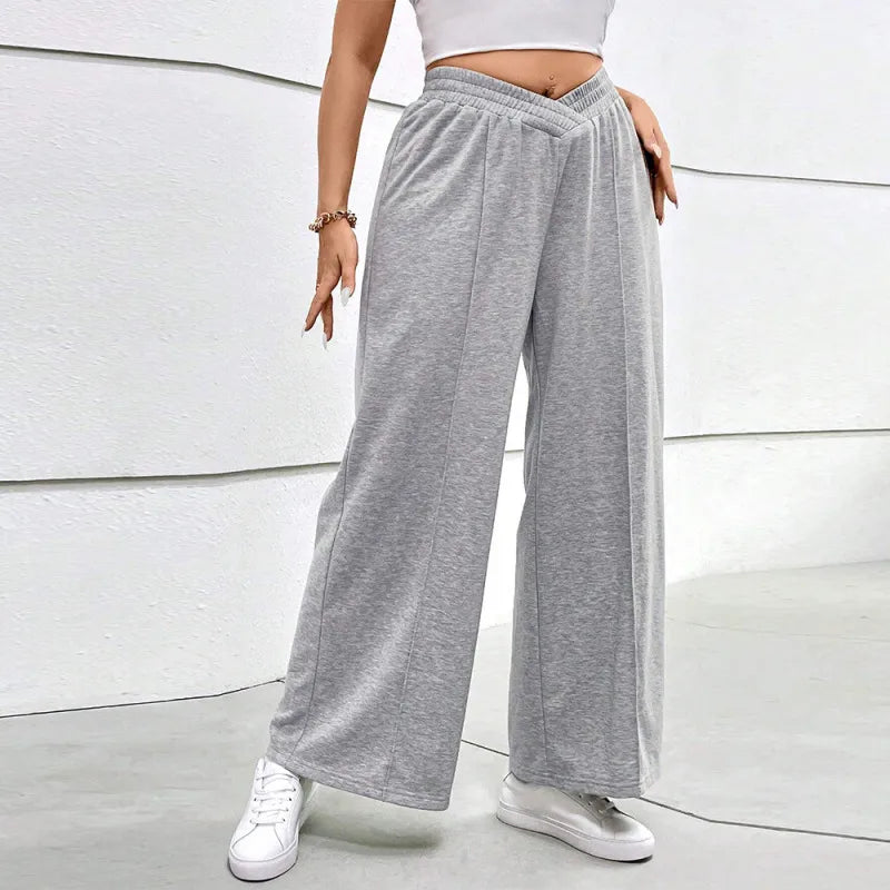 LADIES PLUS SIZE AUTUMN WINTER ELASTIC WIDE-LEG PANTS