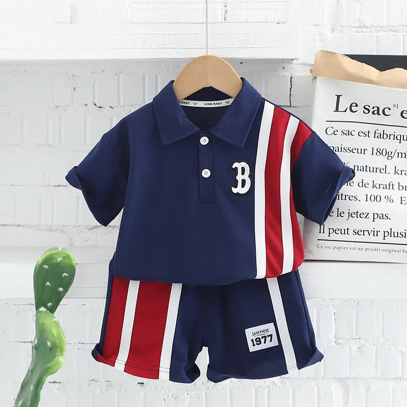 BOY'S TODDLER STRIPE POLO SHIRT 2PCS SET