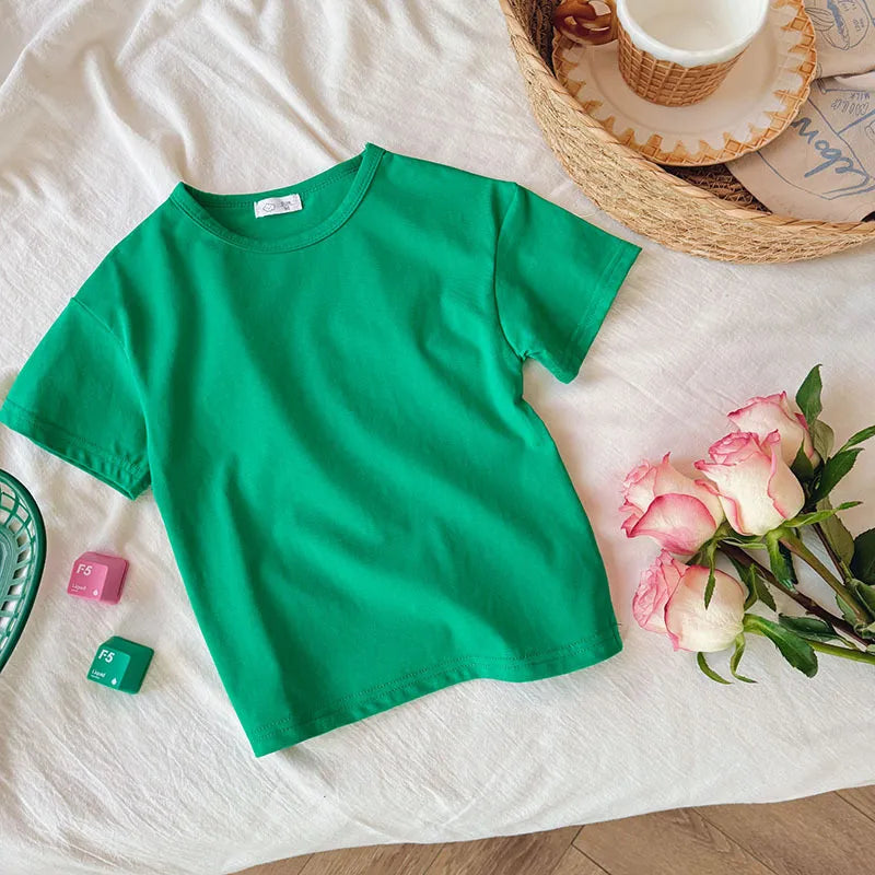 UNISEX CASUAL CUTE SOLID SHORT-SLEEVE ROUND NECK T-SHIRT