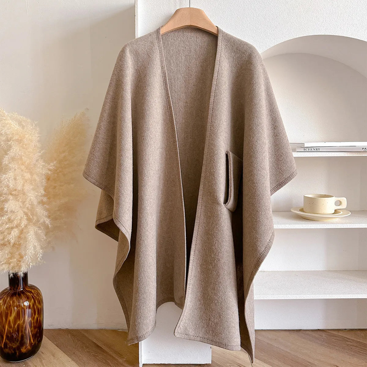 LADIES AUTUMN WINTER WARM SOLID SPLIT SHAWL