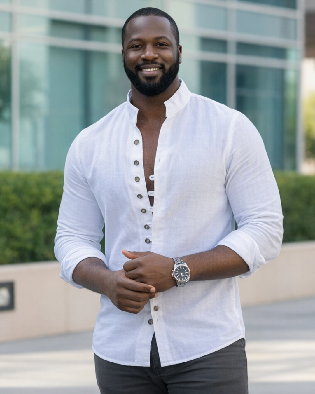 white button-up shirt