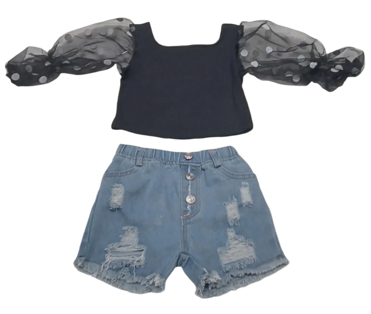 BABY GIRL'S SHORT SLEEVE RUFFLE TOP AND SHORTS 2PCS SET