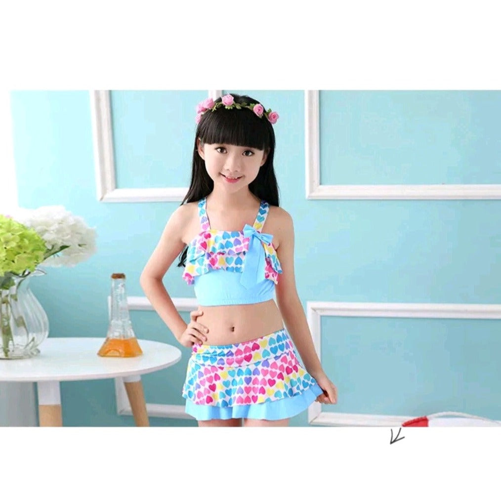 GIRL'S OVER ALL PRINT SWIMSUIT 2 PCS SET WITH CAP