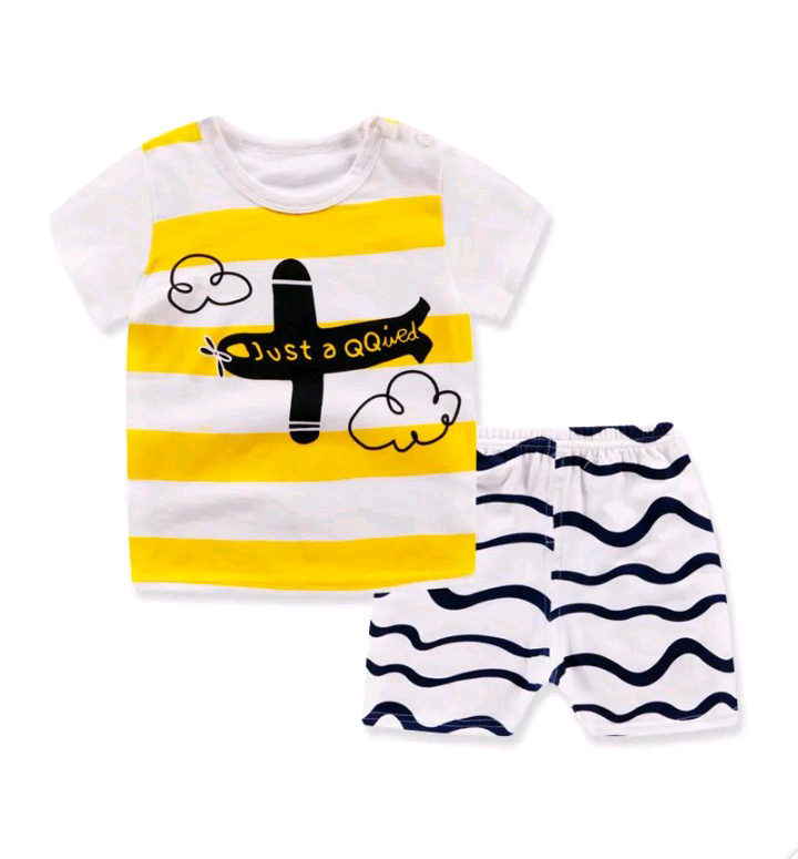 KIDS CUTE CARTOON ROUND NECK SHORT SLEEVE T-SHIRT AND SHORTS SET