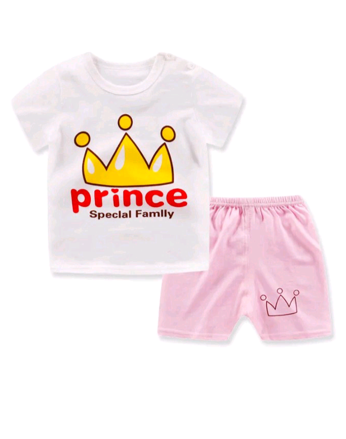 KIDS CUTE CARTOON ROUND NECK SHORT SLEEVE T-SHIRT AND SHORTS SET
