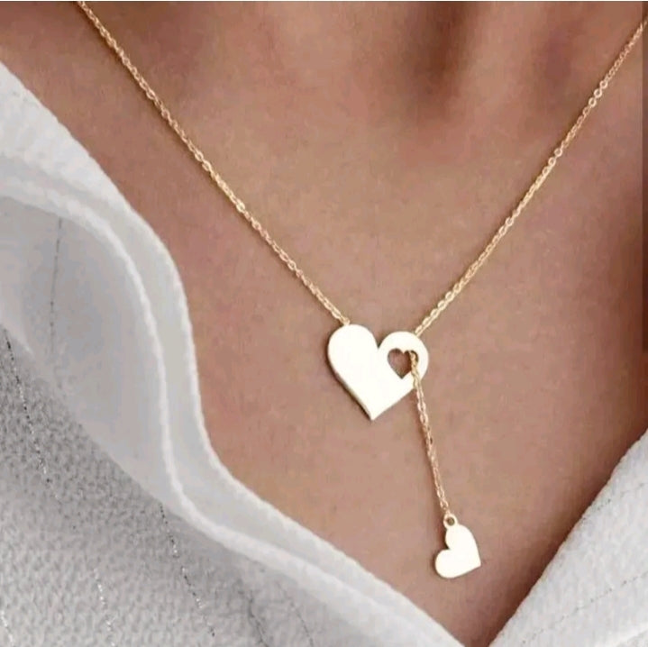 LADIES DOUBLE HEART PENDANT NECKLACE