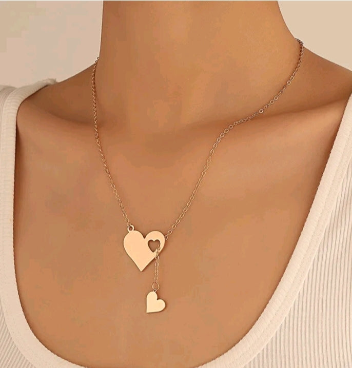 LADIES DOUBLE HEART PENDANT NECKLACE