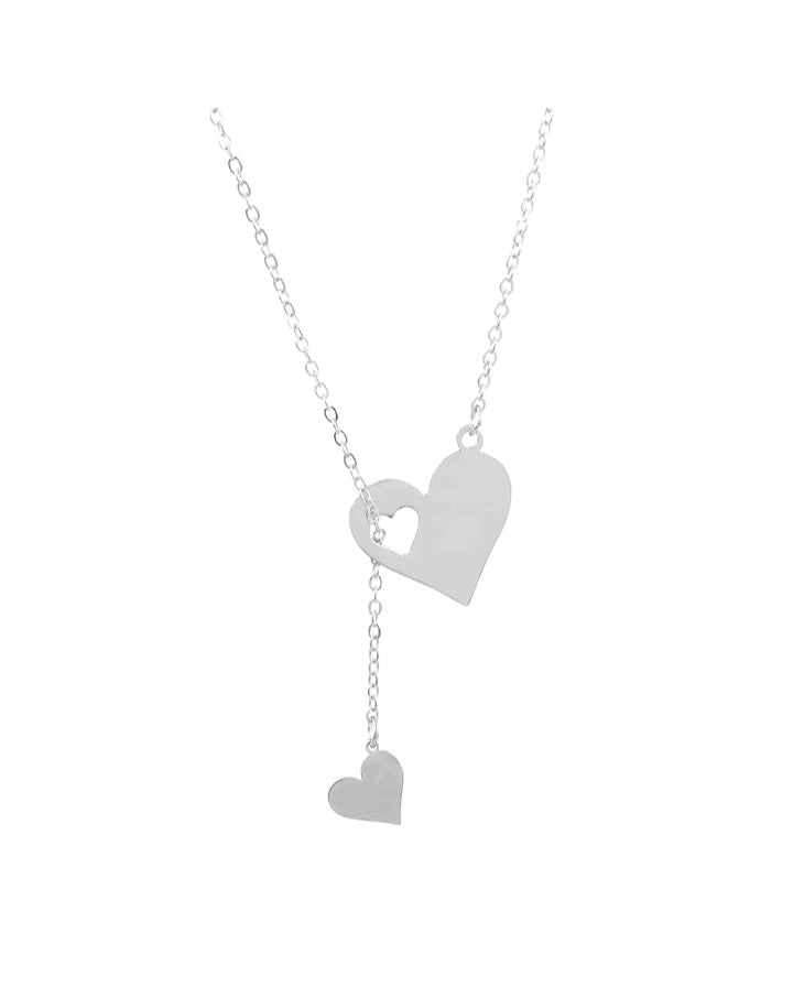 LADIES DOUBLE HEART PENDANT NECKLACE