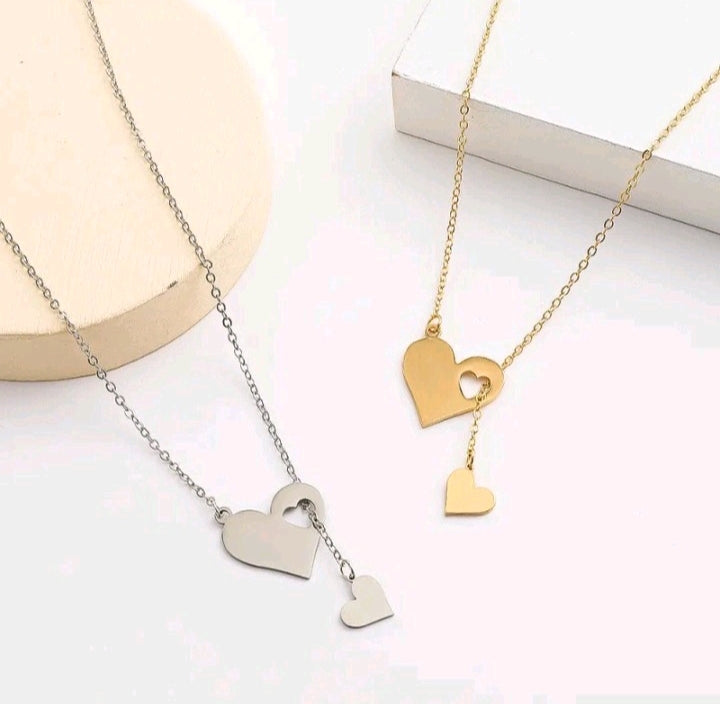 LADIES DOUBLE HEART PENDANT NECKLACE