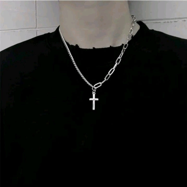 UNISEX ASYMMETRIC CROSS PENDANT NECKLACE