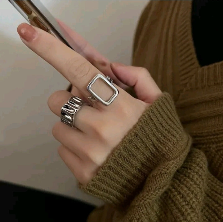 LADIES SILVER IRREGULAR COMBINATION RING