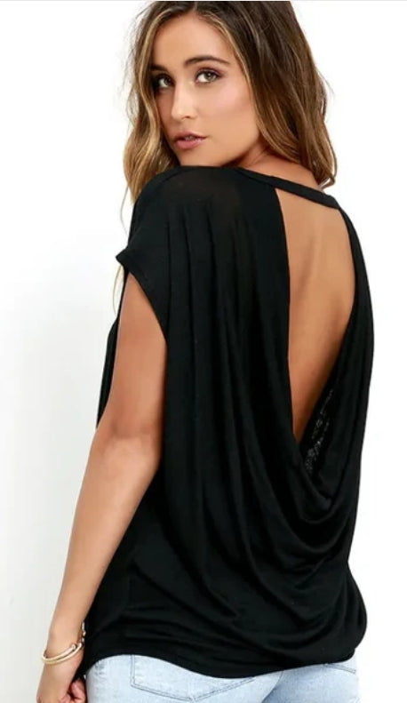 LADIES ROUND NECK PULLOVER BACKLESS BLOUSE