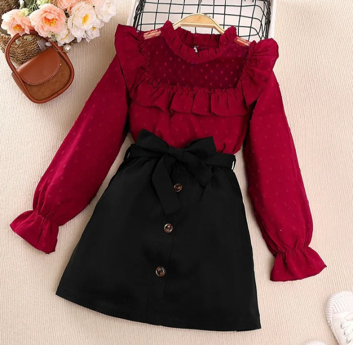 GIRL'S POLKA DOT TOP AND SKIRT 2PCS SET