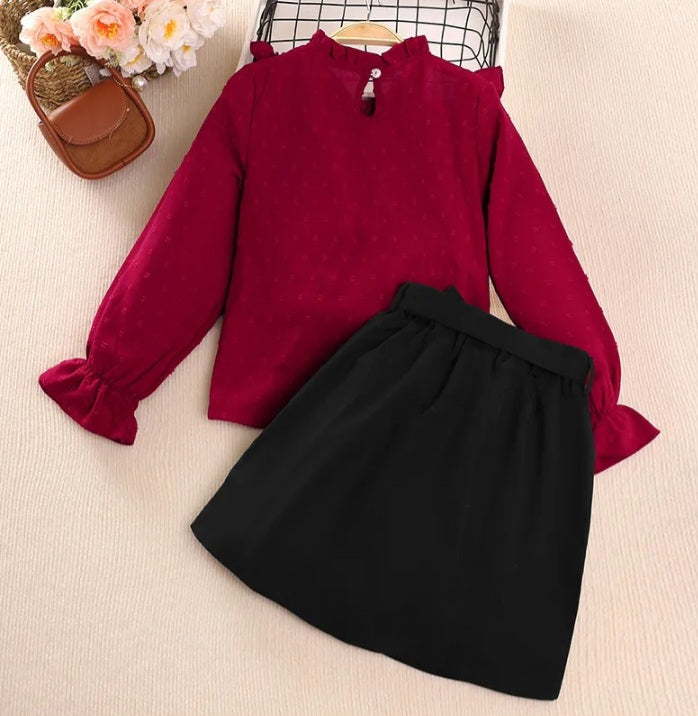 GIRL'S POLKA DOT TOP AND SKIRT 2PCS SET