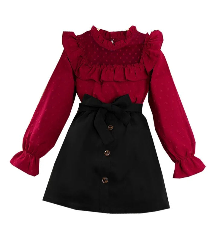 GIRL'S POLKA DOT TOP AND SKIRT 2PCS SET
