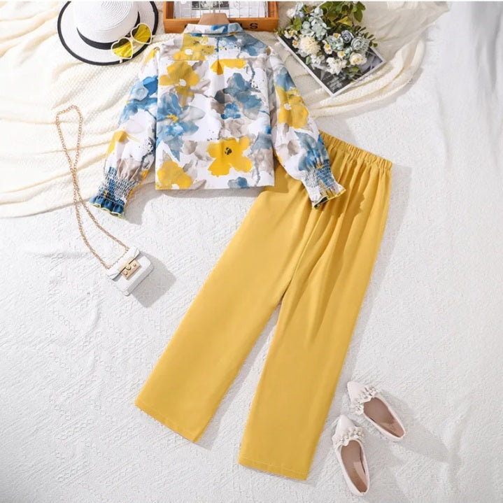GIRL'S LONG SLEEVE BLOUSE AND TROUSERS 2PCS SET