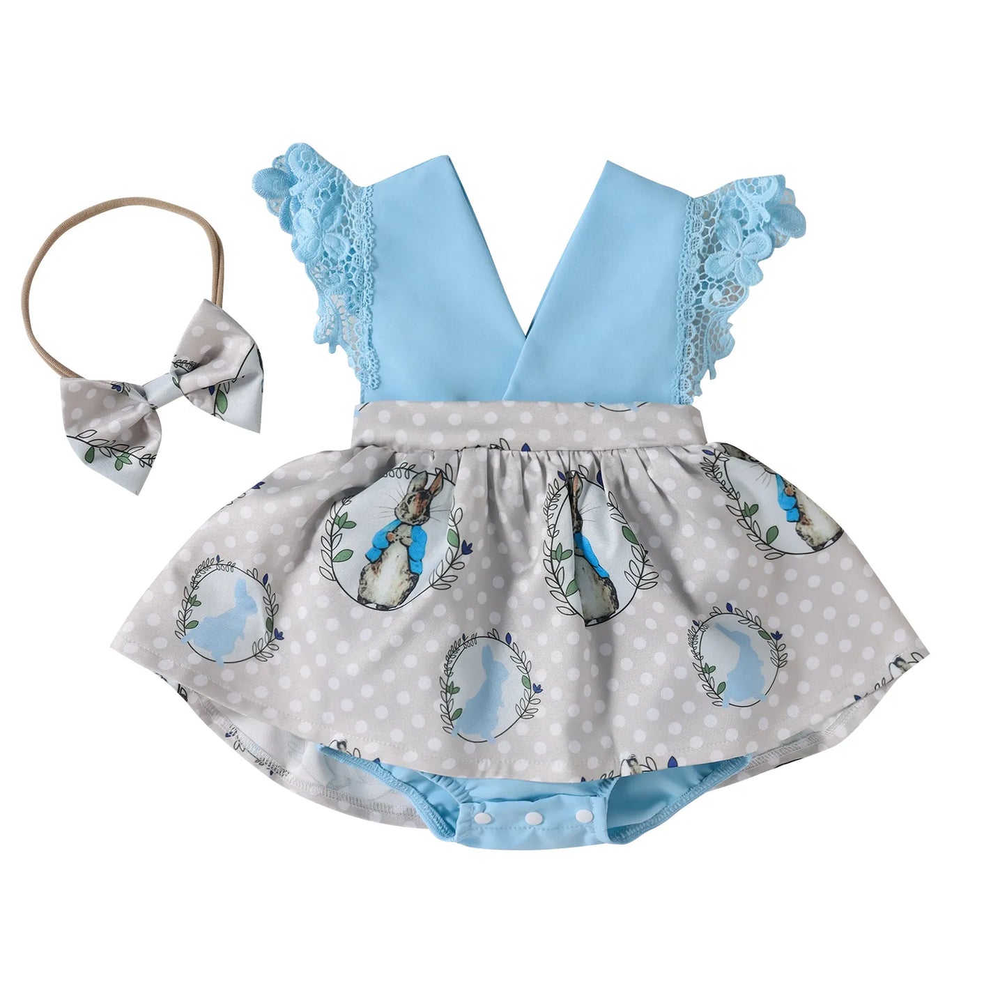 BABY GIRL'S CARTOON V-NECK ROMPER WITH HEADBAND