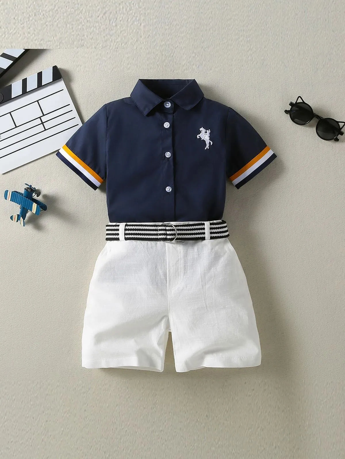 BOY'S LAPEL SHORT SLEEVE AND SHORTS 2PCS SET