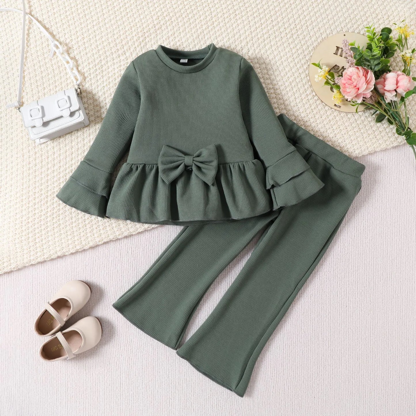 GIRL'S LONG SLEEVE BOW SET