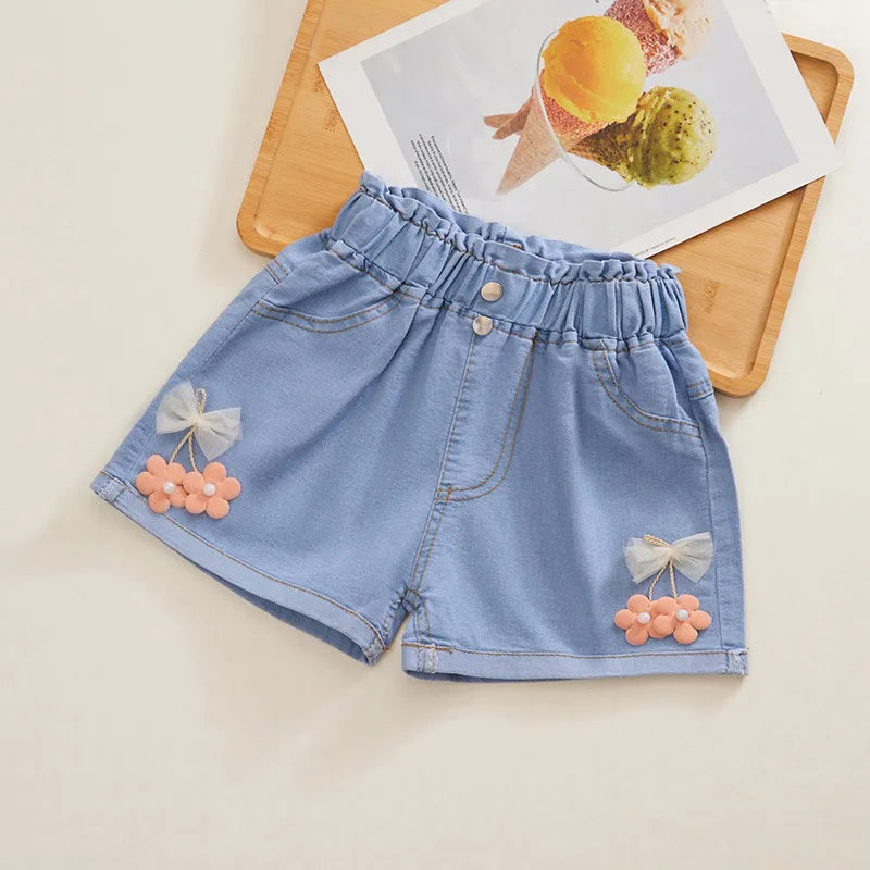 GIRL'S BOW DENIM SHORTS