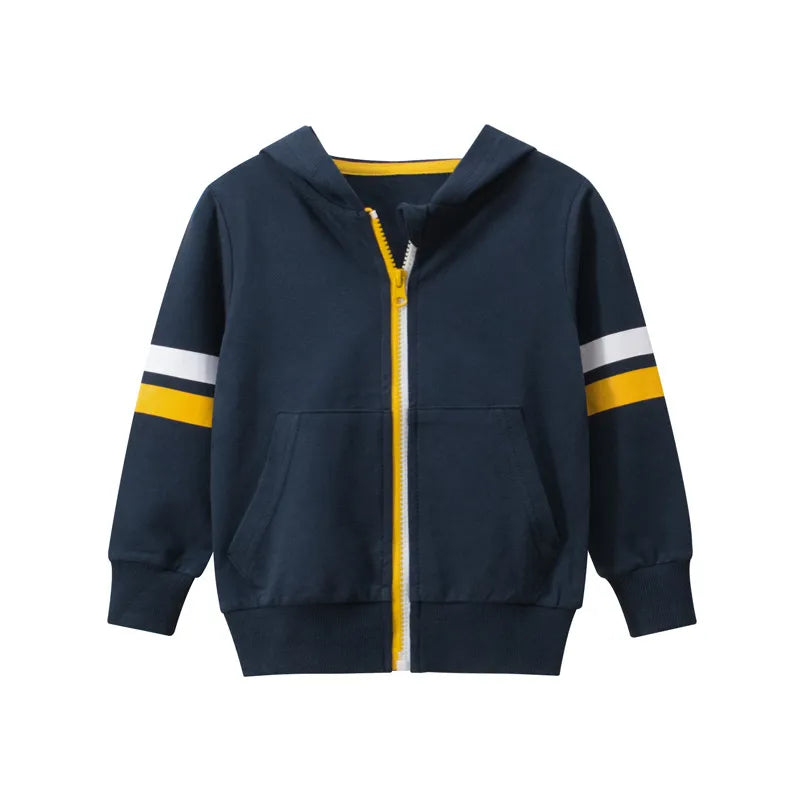 BOY'S STRIPE LONG SLEEVE ZIPPER HOODED JACKET