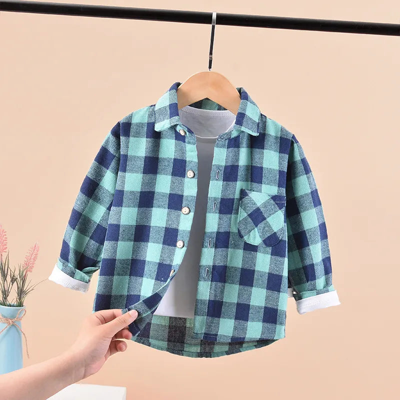 BOY'S LONG SLEEVE PLAID PRINT SHIRT