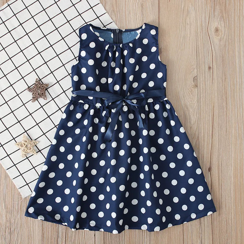 GIRL'S SLEEVELESS POLKA DOT TIE BOW DRESS