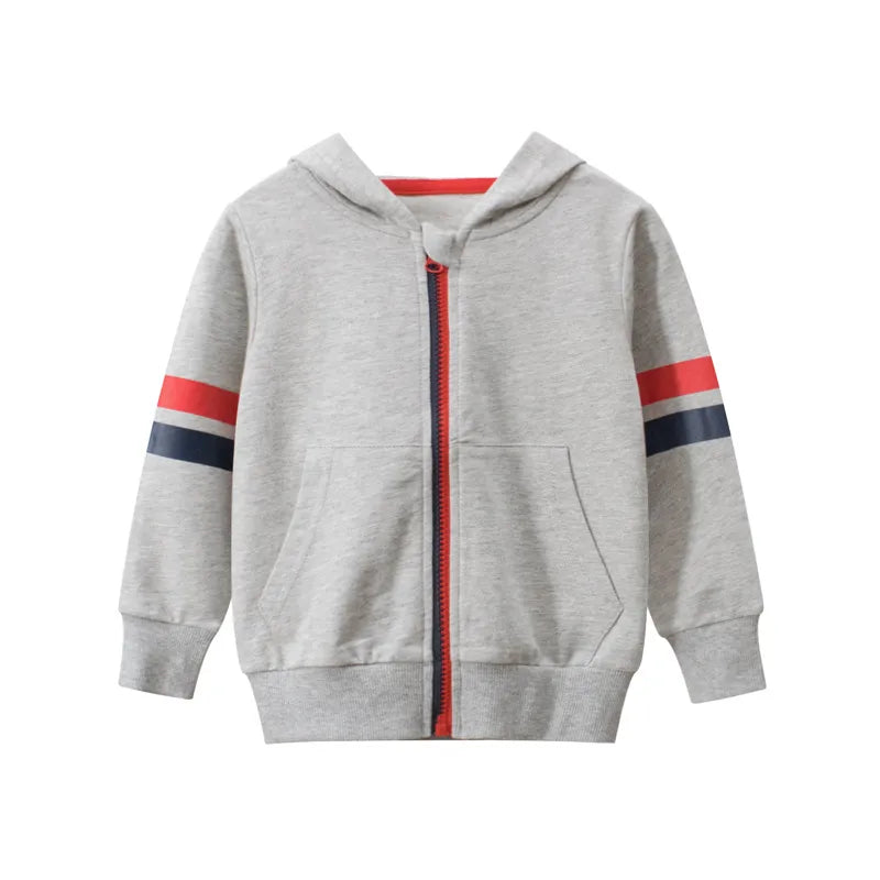 BOY'S STRIPE LONG SLEEVE ZIPPER HOODED JACKET
