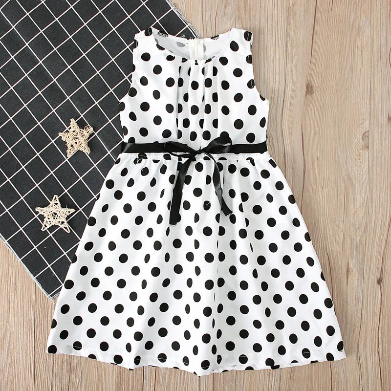 GIRL'S SLEEVELESS POLKA DOT TIE BOW DRESS