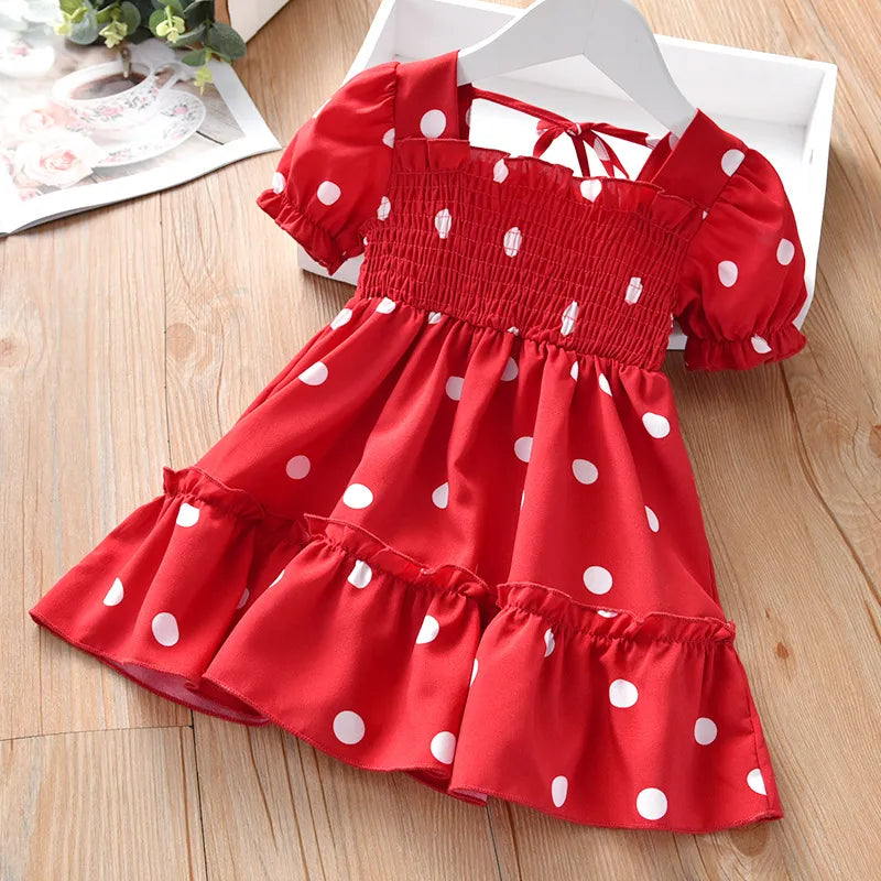 GIRL'S CASUAL SHORT SLEEVE DOT PRINT DRESS