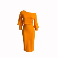 LADIES LONG SLEEVE TOP AND HIGH WAIST SKIRT 2PCS SETS