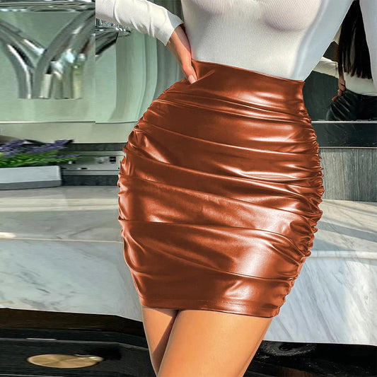 LADIES LEATHER CREASED SKIRT