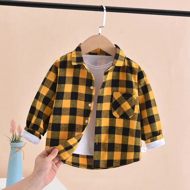 BOY'S LONG SLEEVE PLAID PRINT SHIRT