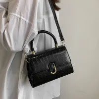 LADIES SQUARE CROCODILE PATTERN HANDLE SHOULDER BAG