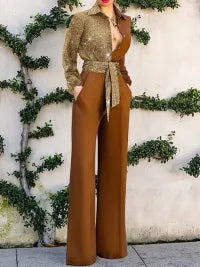 LADIES LONG SLEEVE WIDE LEG JUMPSUIT