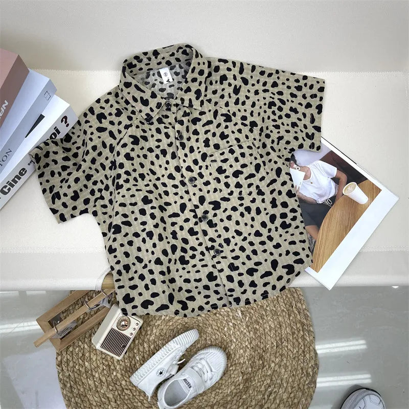 BOY'S LEOPARD SHORT -SLEEVE SHIRT