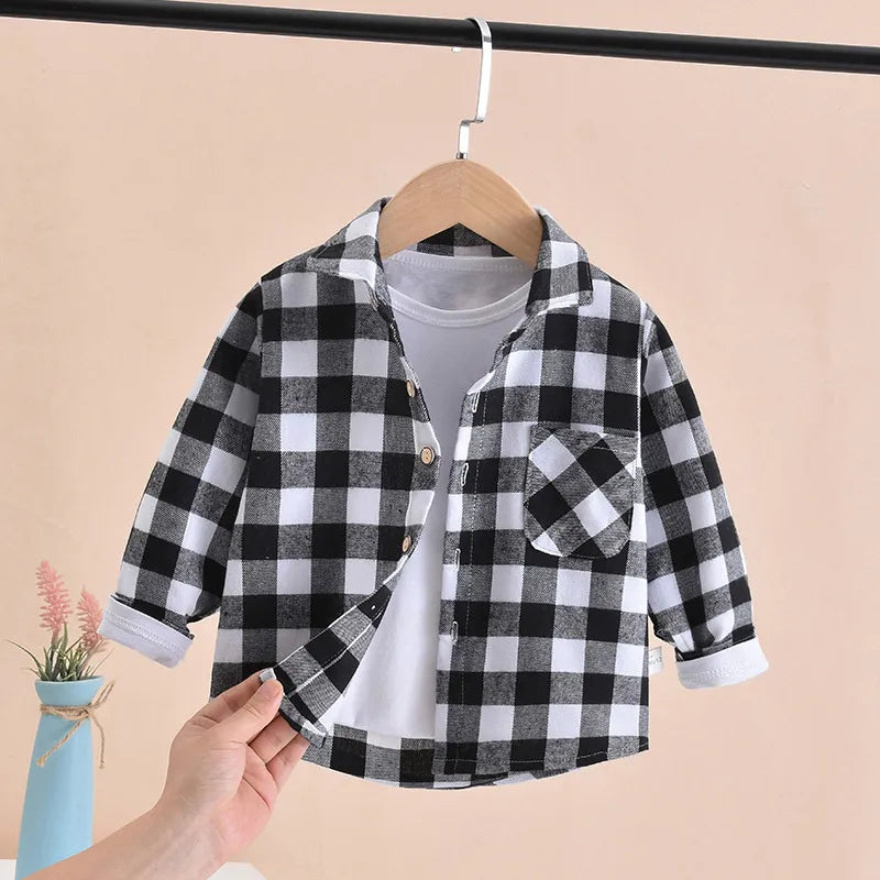 BOY'S LONG SLEEVE PLAID PRINT SHIRT