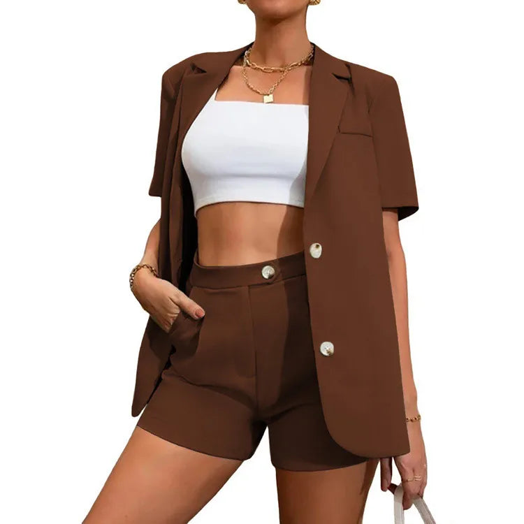 LADIES BLAZER AND HIGH WAIST SHORTS 2PCS SET