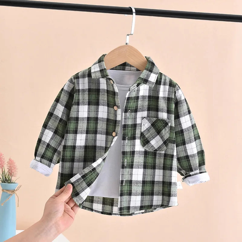 BOY'S LONG SLEEVE PLAID PRINT SHIRT