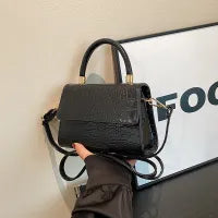 LADIES SQUARE CROCODILE PATTERN HANDLE SHOULDER BAG