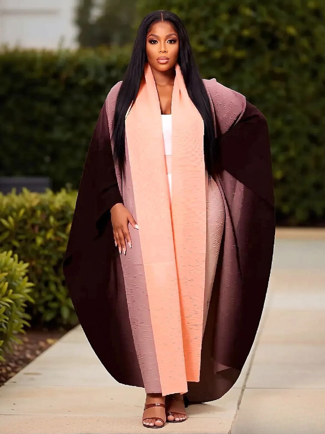 LADIES PLEATED LONG-SLEEVE ROBE COAT