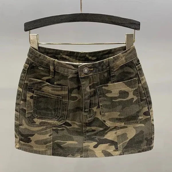 LADIES RETRO CAMOUFLAGE DENIM SKIRT