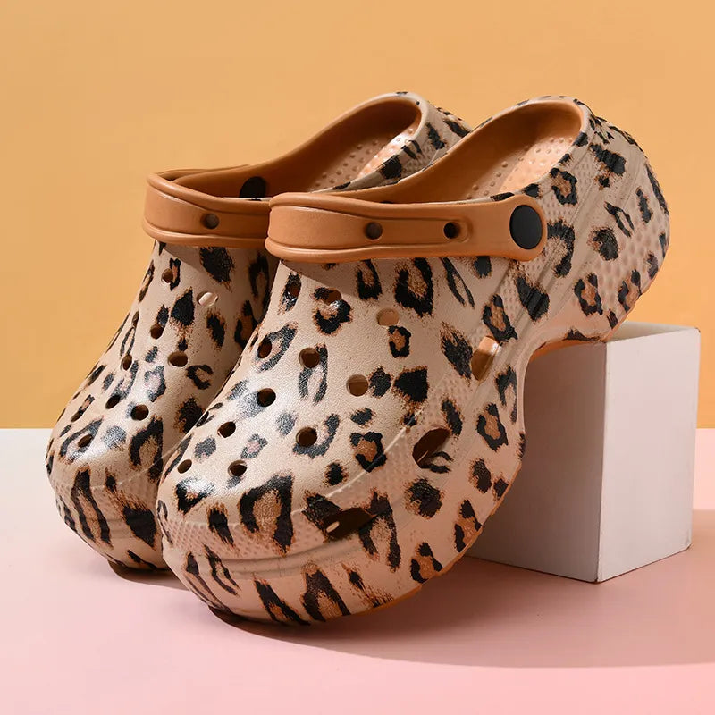 LADIES LEOPARD NON-SLIP CROCKS SLIPPERS