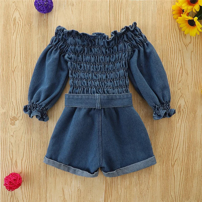 GIRL'S OFF- SHOULDER DENIM JEANS ROMPERS DRESS