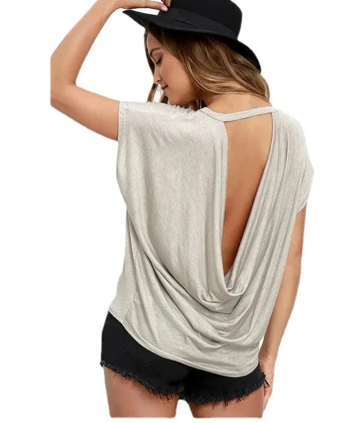 LADIES ROUND NECK PULLOVER BACKLESS BLOUSE