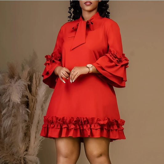 LADIES LACE-UP RUFFLED DRESS